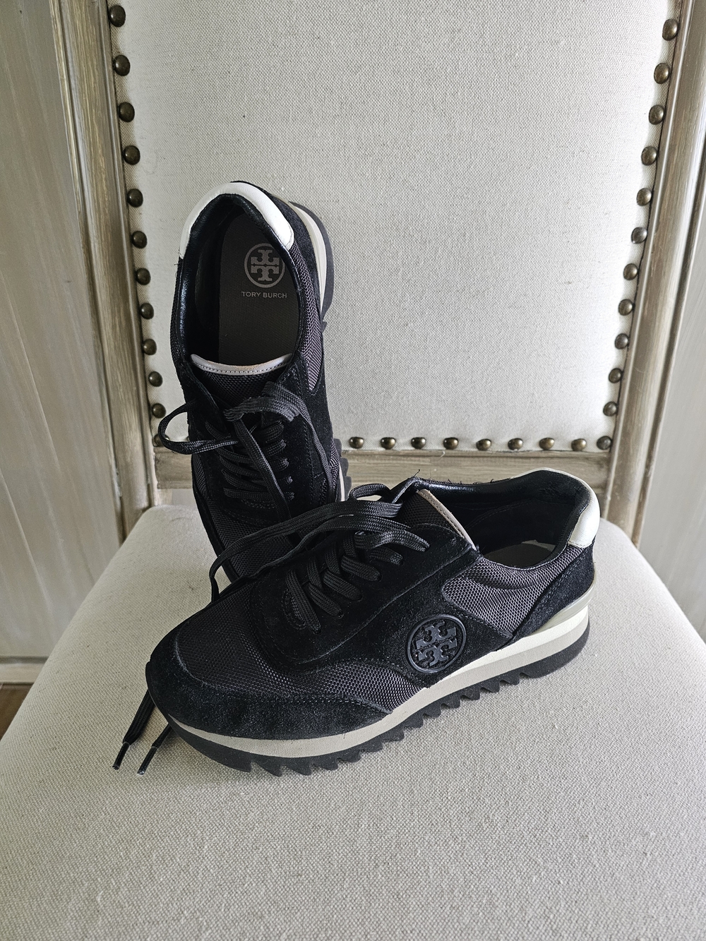 Tory Burch Black and White Womens Low-Top Sneakers